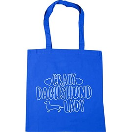 Hippowarehouse Crazy Dachshund lady dog Tote Shopping Gym Beach Bag 42cm x38cm, 10 litres