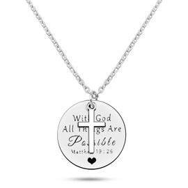 DlaeKua Bible Verse Gifts for Women Necklace Christian Gift for Godson Baptism Gift Inspirational Gift for Christmas Birthday Gift for with God All Things Are Possible Gift