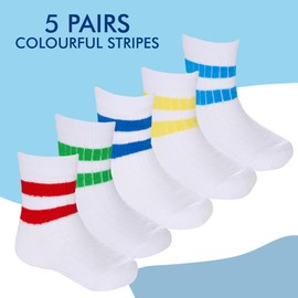 WS-SS25 Baby Boys 5 Pairs Cotton Rich Sport Design Ankle Socks White 3-5.5