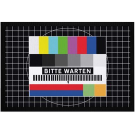 MoonWorks® Door Mat Funny Test Image Please Wait Image Disorder Transmission Break Retro TV Non-Slip & Washable Black 60 x 40 cm