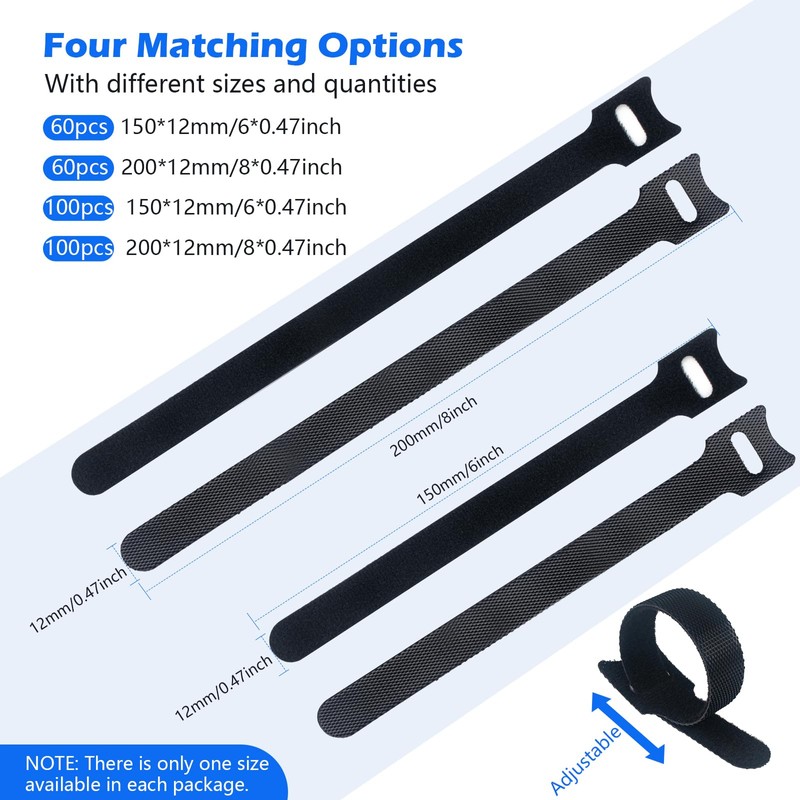 SUTOUG 60PCS 6 Inch Reusable Cable Ties Black, Adjustable Cable