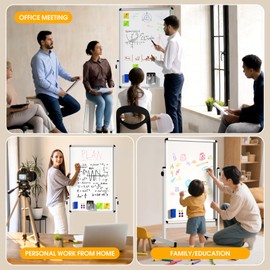 Jwviachal Mobile Dry Erase Board on Wheels, 48 x 28 Magnetic Double Sided Whiteboard Easel, Large Reversible Rolling White Board with Aluminum Frame Standing for Office, Home, Classroom