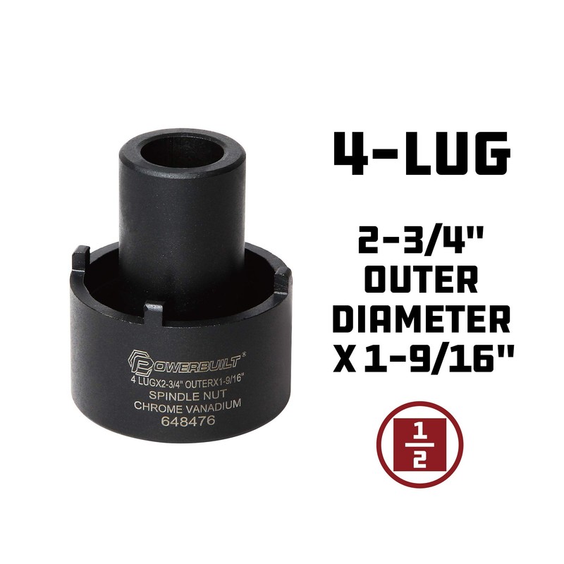 Powerbuilt Spindle Nut Socket, 4 Lug, 2-3/4-inch Outer, Ford, Easy