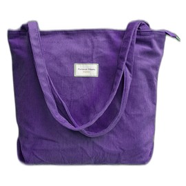 Florence Happy @ England Cambridge ElChic-Thicken Corduroy Tote Bag with zipper-Stylish, Durable, and Waterproof! (Dark Lavender, L)
