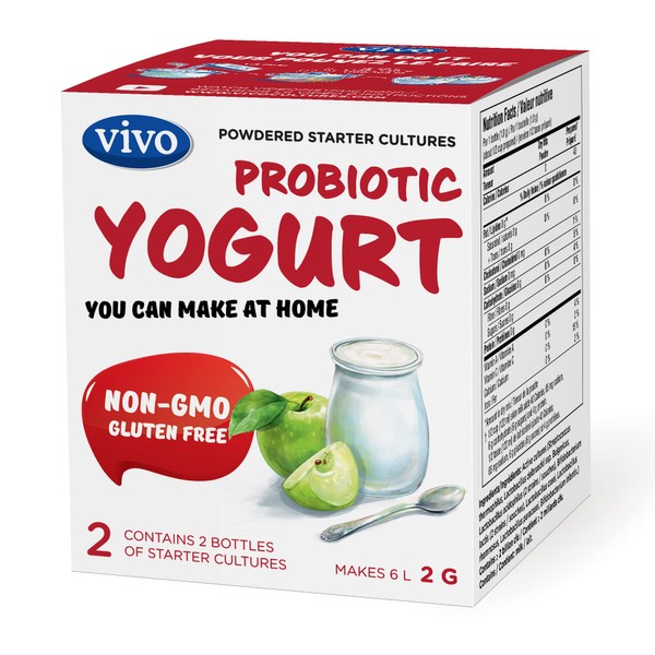 VIVO Probiotic Yogurt Starter/Natural (5 Boxes. 10 Bottles) Makes up to 30 quarts of Yogurt.