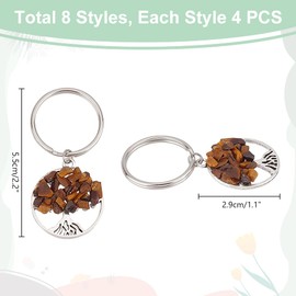 PH PandaHall 32pcs Tree of Life Keychain, 8 Style Natural Crystal Stone Key Chains Gemstone Key Chain Charm Keychain Pendant with Key Rings for Bag Keyring Thanksgiving Teachers Day Mother's Day