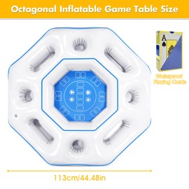 Lanathel Octagonal Inflatable Game Table with Waterproof Playing Cards, Inflatable Pool Bar Games for Adults, Floating Portable Bar Table Tray for Hot Tub or Pool Beach Party (White)