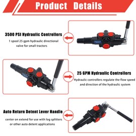 waltyotur 3500 PSI Hydraulic Log Splitter Directional Control Valve Auto Return Detent Lever Handle 25 GPM
