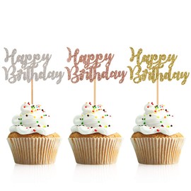 Donoter 48 piezas de decoración para cupcakes con purpurina dorada para cumpleaños, decoración de fiesta de cumpleaños