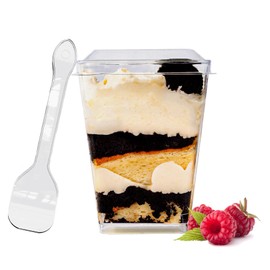 YunKo 5oz Dessert Cups with Flat Lids and Spoons, Plastic Mini Parfait Cups, Appetizer Cups Dessert shooter Cups Ice Cream Cheesecake Containers Fruit Cups Great for Party,100 Pack