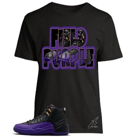 Shirt To Match Retro 12 Field Purple Black,Unisex Sneaker Graphic Tee,Best Gift,Birthday (XXL, Black)