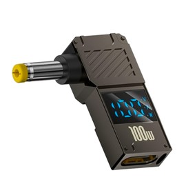 Poyiccot DC 5.5x1.7mm Power Plug, USB C Female to DC 5.5x1.7mm Power Adapter, 90 Degree, LED Digital Display, 100W Output 20V 5A Charger Connector for Laptop,1-Pack