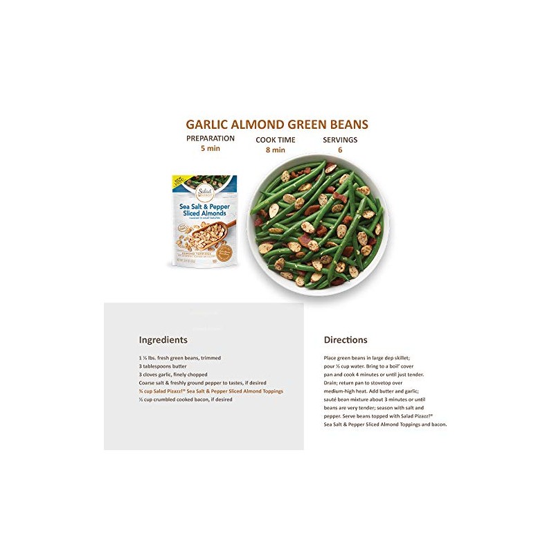 Salad Pizazz Sliced Almonds, Sea Salt Cracked Pepper, Non-GMO, All-Natural,