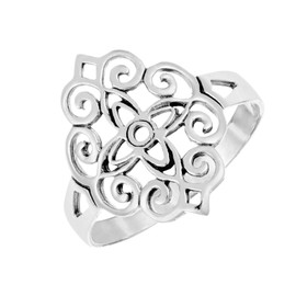 Silverly Women's .925 Sterling Silver Celtic Diamond Shaped Swirl Pattern Filigree Ring, Silver Diamond, Diamond