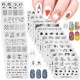 Rolabling 20pcs Nail Stamping Plates Set Geometry Fashion Summer Vacation Nail Art Design Nail Template Stencils Manicure DIY Tool