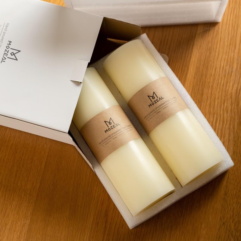 MOZEAL 4" x 10" Extra-Large White Pillar Candles (Set of