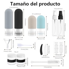 Janety Set 16 Botellas de Viaje Silicona Colores Neutros | Diseño antifugas seguro, Fácil de limpiar, Tamaño ideal avión, Silicona duradera