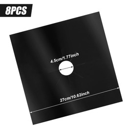 8Pcs Gas Hob Range Protectors Stovetop Burner Protector Liner Cover Cleaners Cooker Reusable Double Thickness,Heat Resistant,Non-Stick Gas Stove Mats for Fast Kitchen Cleaning 10.6 x 10.6"(Black)