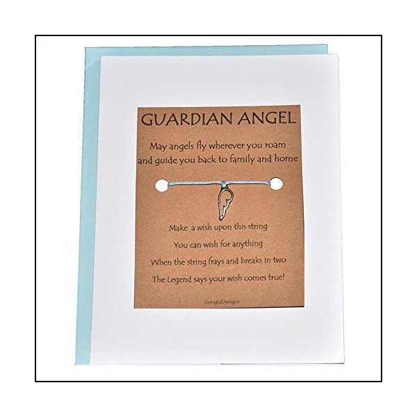 Thoughtful Greeting Card and Wish Bracelet Guardian Angel with Wing Charm - Charmed Greeting