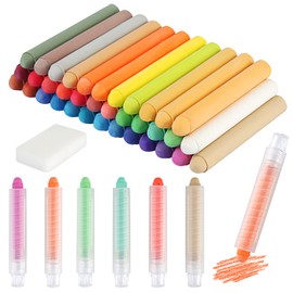 36 Pcs Dustless Chalk for Kids, Colorful Dustless Chalk, Dust Free Chalk for Blackboard, Sidewalk Chalk with Holder and Sponge Board Erasers for Home, Office, School