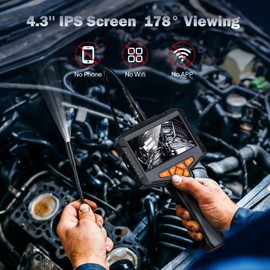 66FT Endoscope Camera with Light, Ginocaco 4.3'' HD 1080P Borescope Inspection Camera with 8 Adjust LED Lights, Semi-Rigid Cable, IP67 Waterproof Scope for HVAC Tool, Gadget Gift for Men