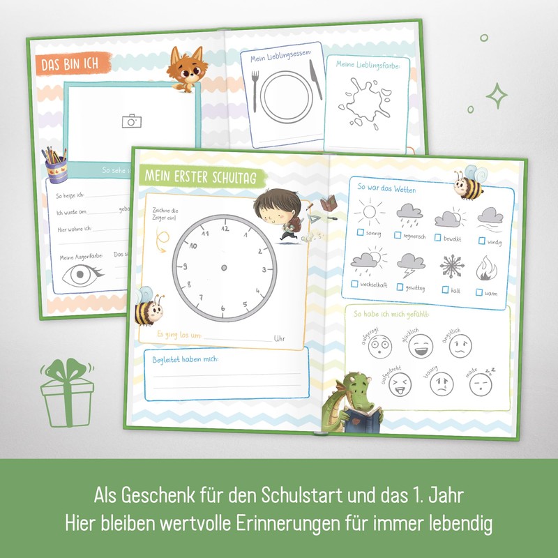 Endlich Schulkind! A5 Memory Book for School Enrolment "Green" Hardcover