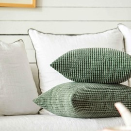 FY FIBER HOUSE Pack of 2 Comfy Corduroy Corn Granules Throw Pillow Covers Christmas Decorative Square Cushion Pillowcase for Couch Sofa Bed 20 X 20 Inch, Bean Green