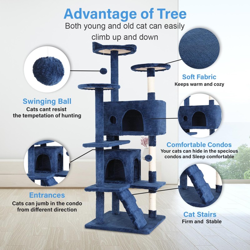 FDW Cat Tree 54in Cat Tower Multi-Level Durable Cat Scratching