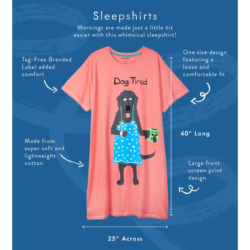 Little Blue House by Hatley Women's Nightshirt, Dog Tired, One