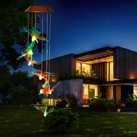 Topadorn Móviles alimentados por energía solar, impermeables, luces automáticas, cambio de color, carillones de viento solares para exteriores, jardín, patio, patio, patio, decoración del hogar