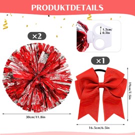 Nuyoah Pompoms Cheerleader Red Pack of 2 Pompoms Cheerleading Cheerlead Pompom Cheerleading Pong Pongs Cheerleader Pom Poms Cheerleading Metal Foil for Sports Competition Carnival Parties