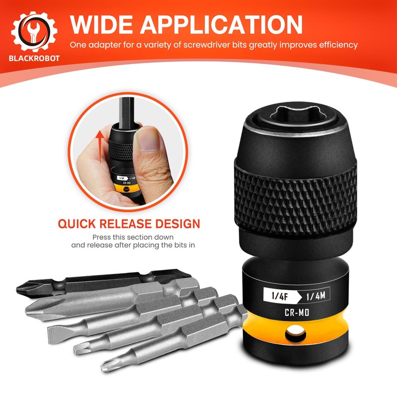 BLACKROBOT Quick Release Impact Bit Holders 1/4-Inch Square Drive to