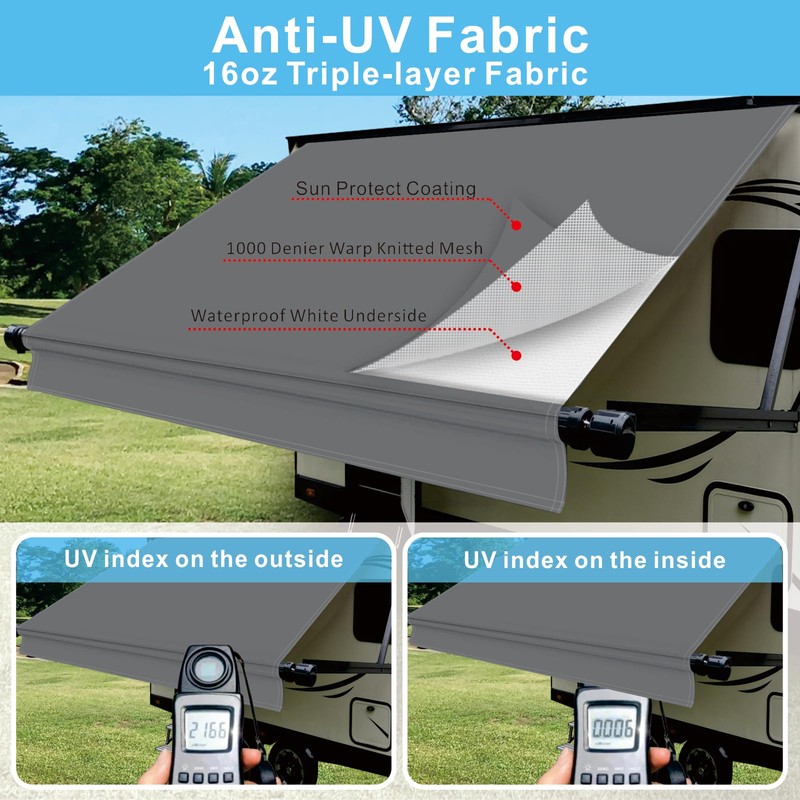 Dulepax RV Awning Fabric Replacement(13.2ft Fabric) Heavy Duty 16oz Vinyl