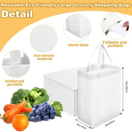 Windyun 200 Pcs Reusable Tote Bag Bulk 8 x 4 x 10 Inch Non Woven Shopping Bag with Handle Reusable Grocery Gift Tote (White)
