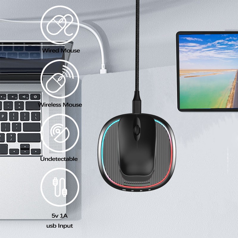 Undetectable Mouse Mover with Adjustable Timer LED Indicator USB C