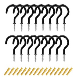CCUCKY Pack of 16 Multipurpose Cup Hooks, Vinyl Coated Cup Hooks, High Performance Ceiling Hooks for Indoor and Outdoor Use (Black)