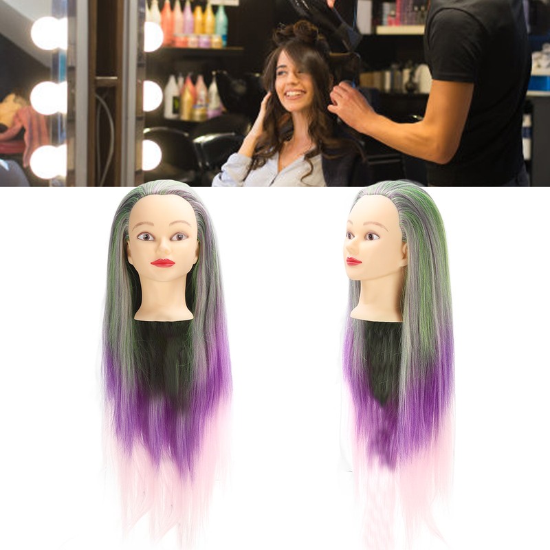 Green Purple Gradient Wig Hair Mannequin Head Hairdressing Styling Training