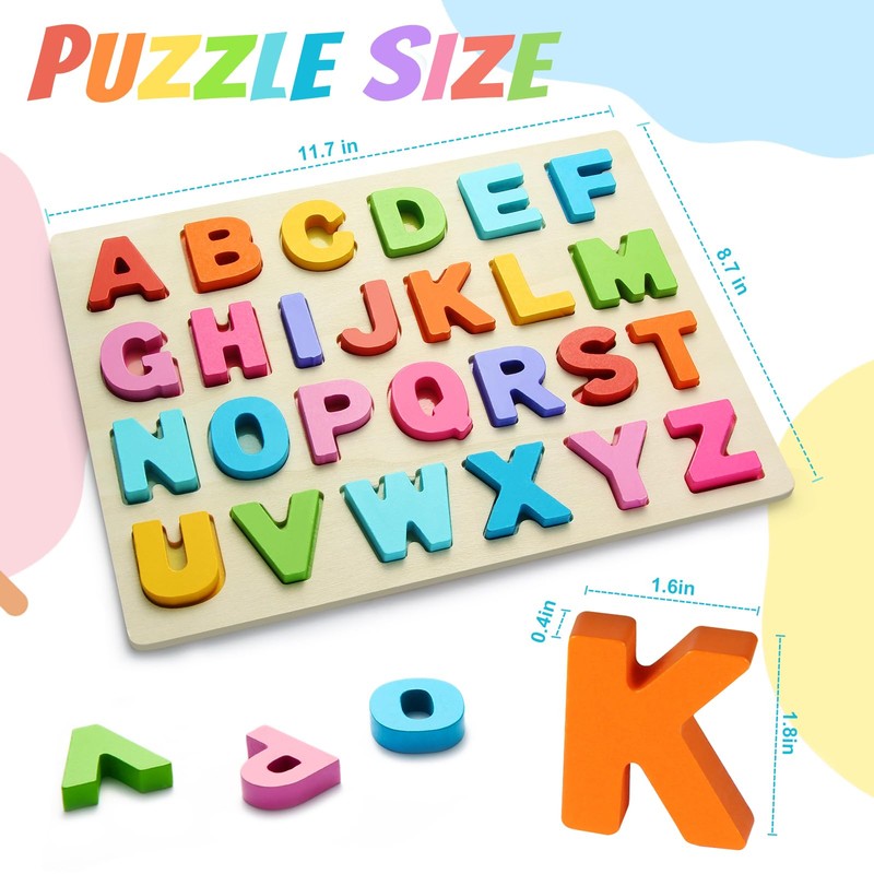 Wooden Puzzles for Toddlers, ABC Alphabet Puzzle, Learning Toys, Preschool