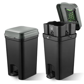 Mounting UP Pet Litter Trash Can for Outdoor & Indoor Dog Cat Waste Station with Lid Hands-Free Pedal 2.1 Gallon Inner Bin Home Kitchen with 20PCS Trash Bags & Activated Carbon Bag ABS-8L-GB