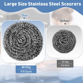 Roshtia Stainless Steel Scrubber Bulk Large Steel Wool Scrubber 50 Gram Stainless Steel Scourers Sponges Stainless Steel Scouring Pads for Cleaning Dishes, Stoves, Pots, Pan, Cooker Hoods(24 Pcs)