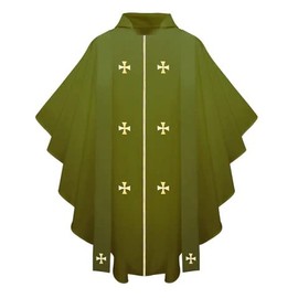 CLERKMANS Church Priest Chasuble with Embroidered Gold Crosses Vestment, One Size Fits All, 5 Colors Available