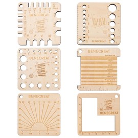 BENECREAT 6 Styles Wood Knitting Gauge Rulers, Square Crochet Hook and Yarn Wrap Guide Board Knitting Tool for Knitting Needle Spinners Yarn Measuring Crochet