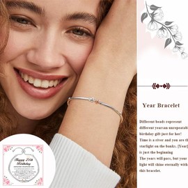 Avotto 60th Birthday Gifts for Women 925 Sterling Silver Bracelet Adjustable Silver Bracelets for Women Birthday Gifts with Cards for Mother Daughter Sister Grandma