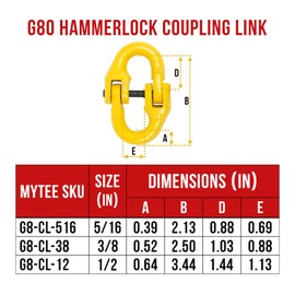 Mytee Products 2 Pack Grade 80 1/2" Safety Chain Connector Hammer Lock Link - 12000 lbs WLL Forged Alloy Steel Tow Hitch Coupling Link for Trucks -Powder Coated Trailer Safety Chain Extention