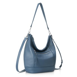 befen Real Leather Purses for Women Trendy, Crossbody Hobo Shoulder with 2 Shoulder Straps, Soft Genuine Leather Bucket Bags Bule