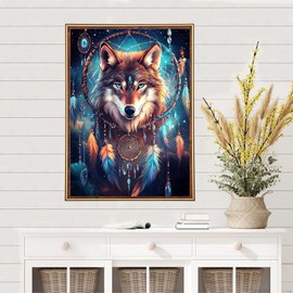 MEIYUDA Diamond Painting Kits for Adults, 3D Wolf Diamond Art Kits for Beginners, DIY Dream Catcher Diamond Art Painting Kit Gem Art Crystal for Home Wall Decor and Holiday Presents 12x16Inch