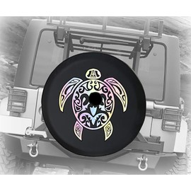 Spare Tire Cover Watercolor - Sea Turtle Tribal fits 2018 2019 2020 JL Accessories with Backup Camera 33 Inch Backup Camera