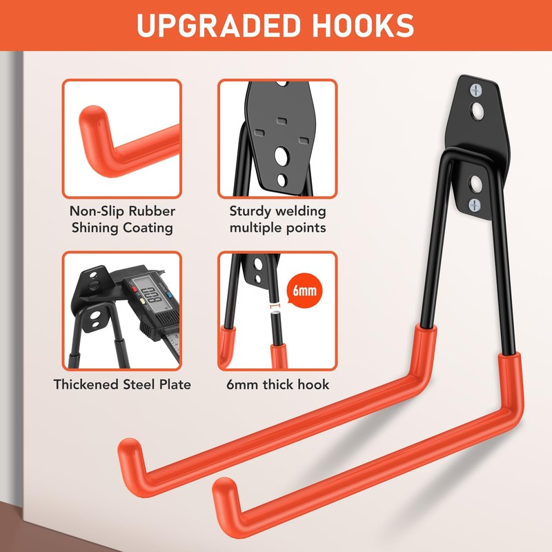 Cpais Garage Hooks with Anti-Slip Coating,Heavy Duty Wall Mount Storage