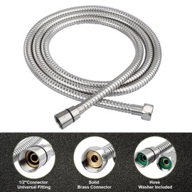 HOMEIDEAS 2m/78" Anti-Kink Leakproof Stainless Steel Shower Hose, with Solid Brass Connector & 2 Washers, Polished Chrome - Shower Hose Extension, Long Shower Hose Replacement