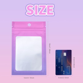 XFXIA 100 Pieces Mylar Bags, Resealable Smell Proof Bags with Zipper and Clear Window, Flat Aluminum Foil Pouch Bag Airtight Zipper Baggies for Candy, Food, Eyelash, Lip Gloss Packaging |flat|cute|(Gradient Pink& Purple, 4.7×7 inches)